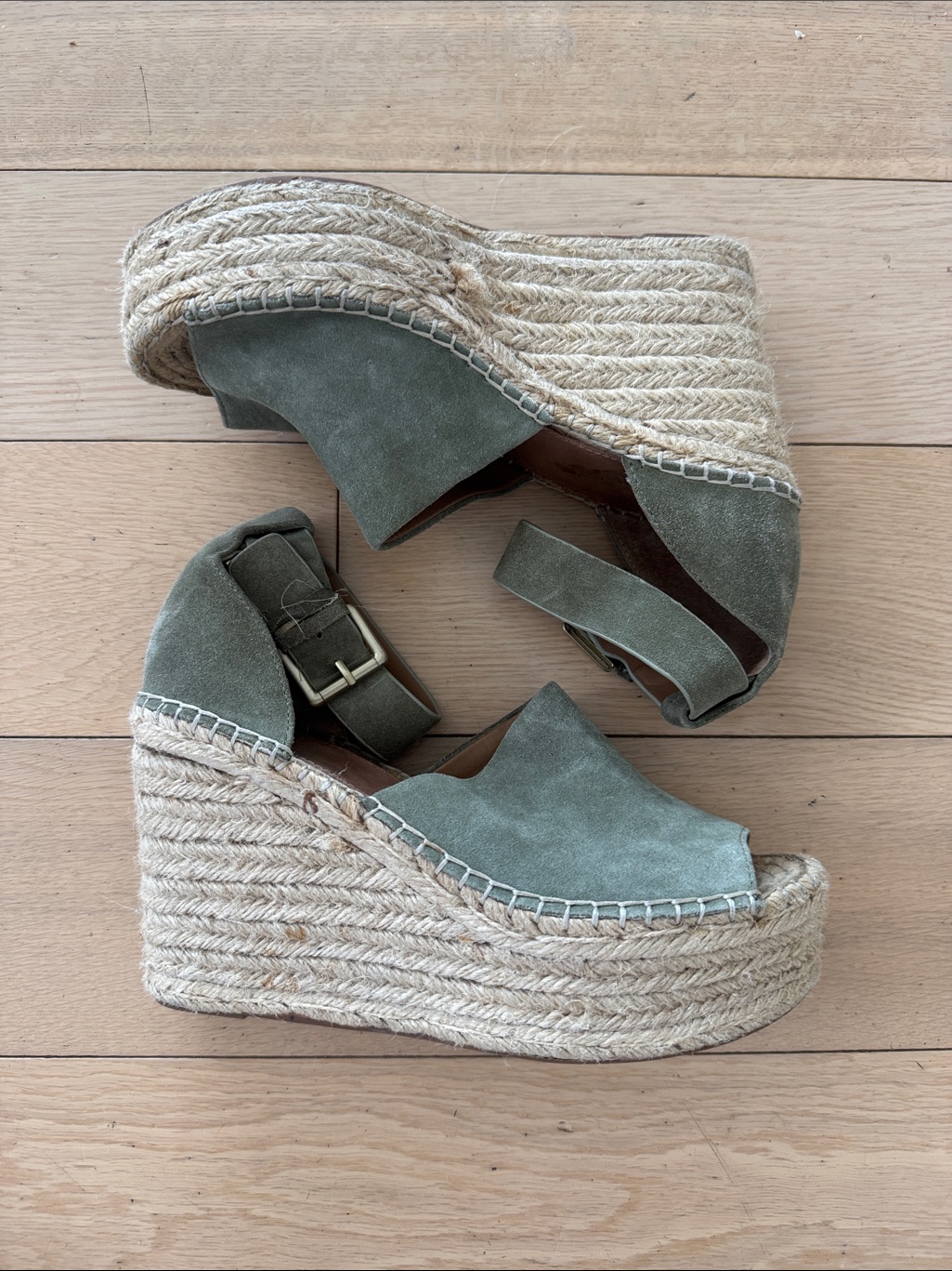 Marc Fisher Olive Suede Espadrille Wedge Sandals